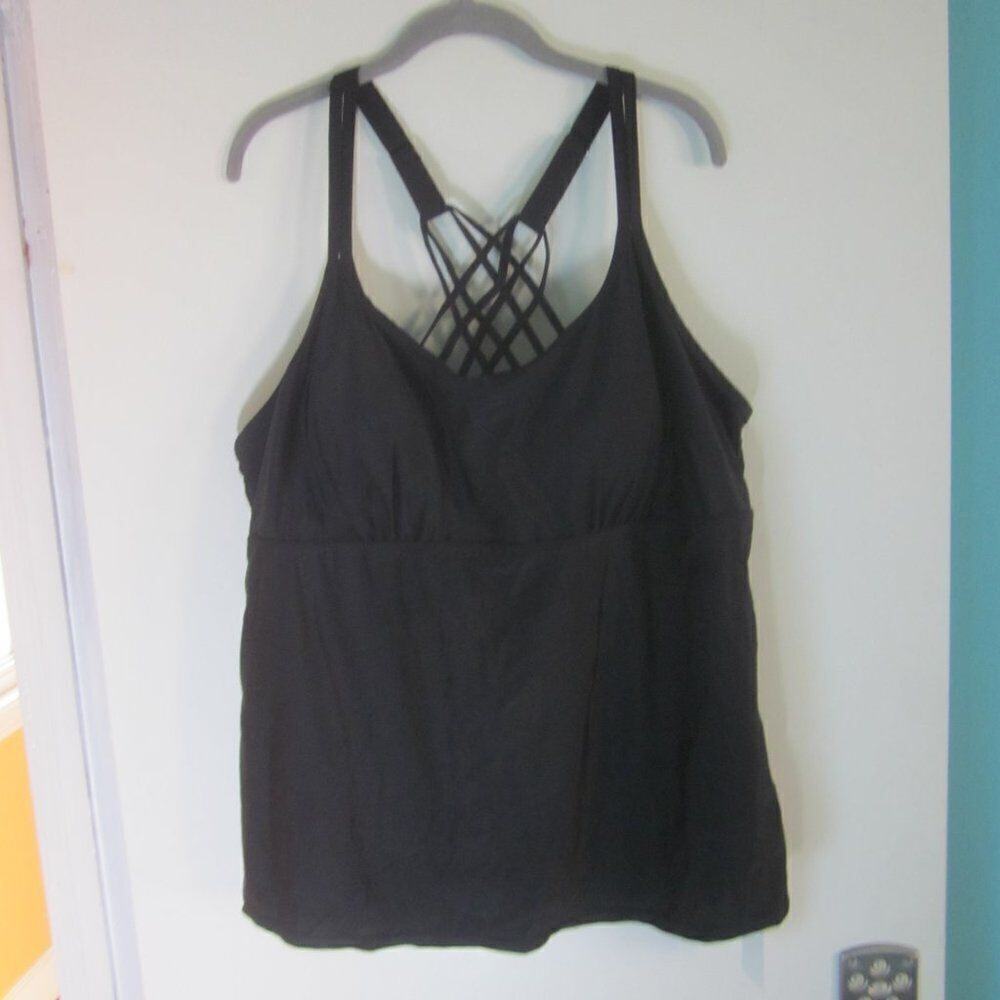 Holipick Swim Top 22W Black Strappy Tankini NWT Plus Size New With Tags